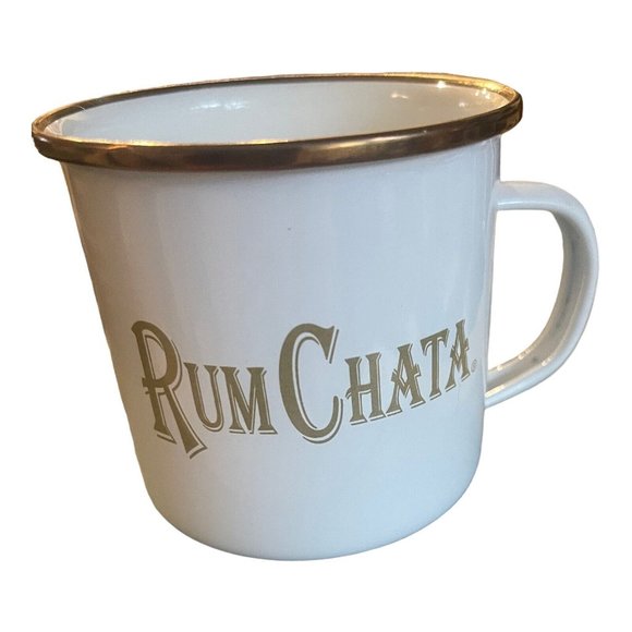 Rum Chata Horchata Con Ron White Gold Coffee Tea Mug Cup Enamel - Picture 3 of 3